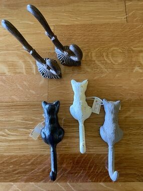 Lot of 5 Rustic Hooks Cats Hanging Metal Hooks